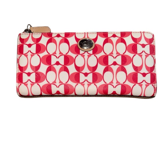 Coach Handbags - Coach Peyton Dream C Medium Zip Around Wallet in white and pomegranate EUC